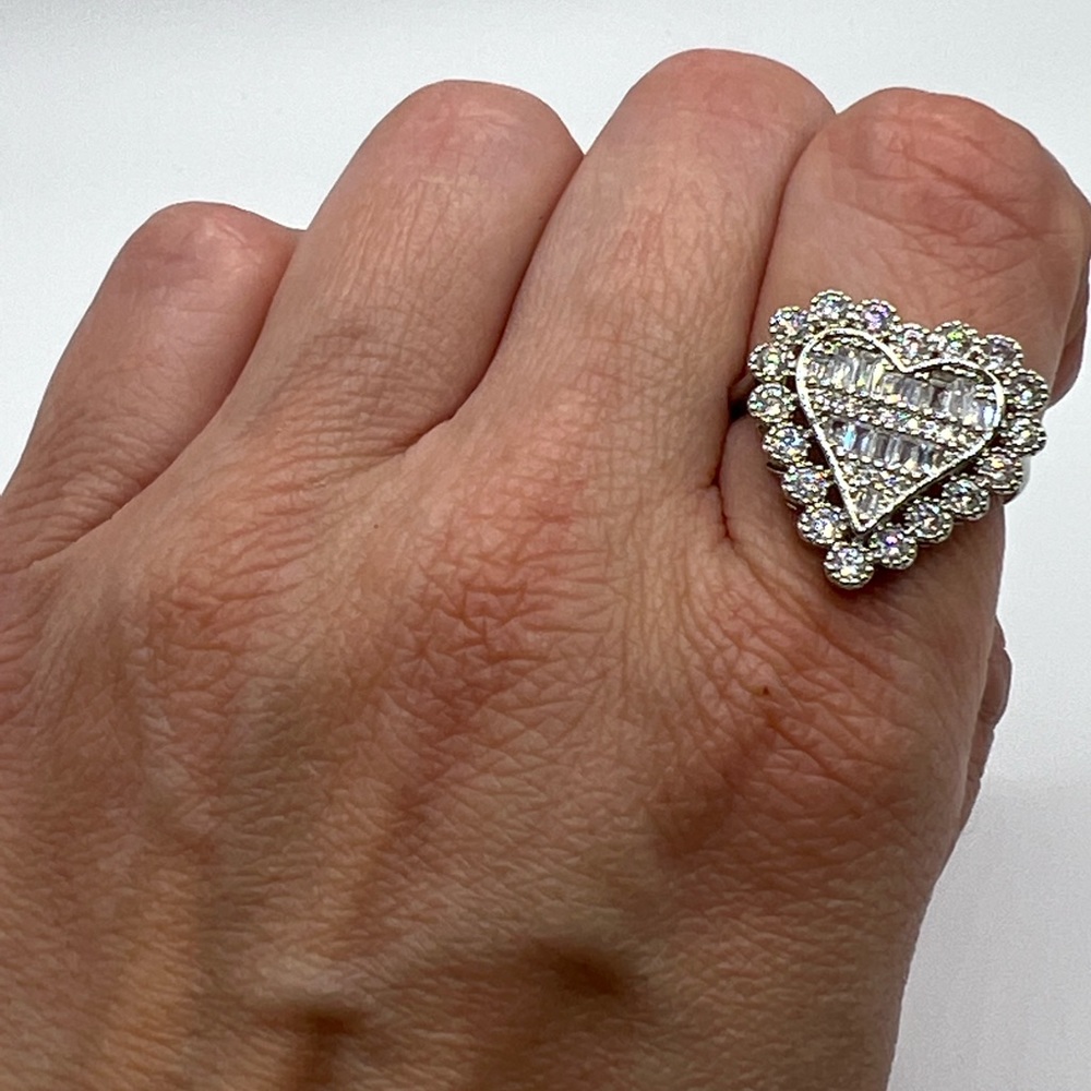 Silver Diamond Heart Ring